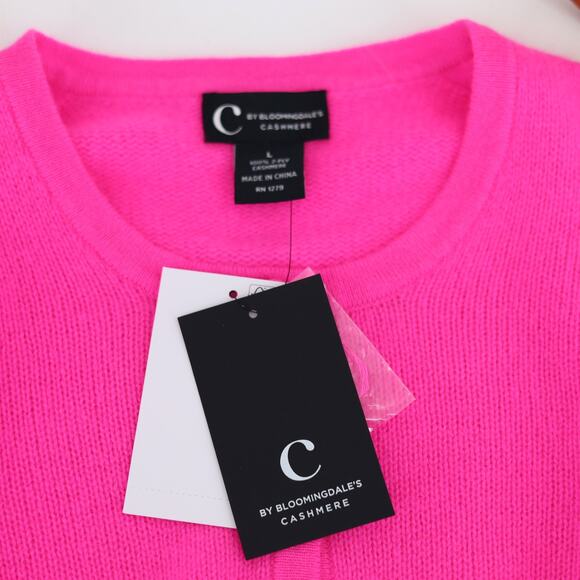 C by Bloomingdale's Women Bright Pink Cashmere Crew Neck Cardigan Sweater Size L - Picture 5 of 6